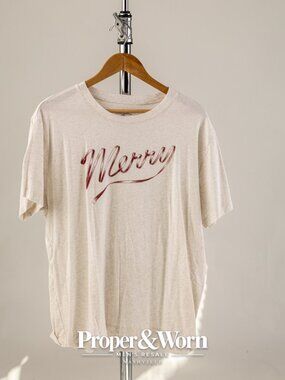 Fabletics The 24-7 T-Shirt Bone Heather Merry Script XL